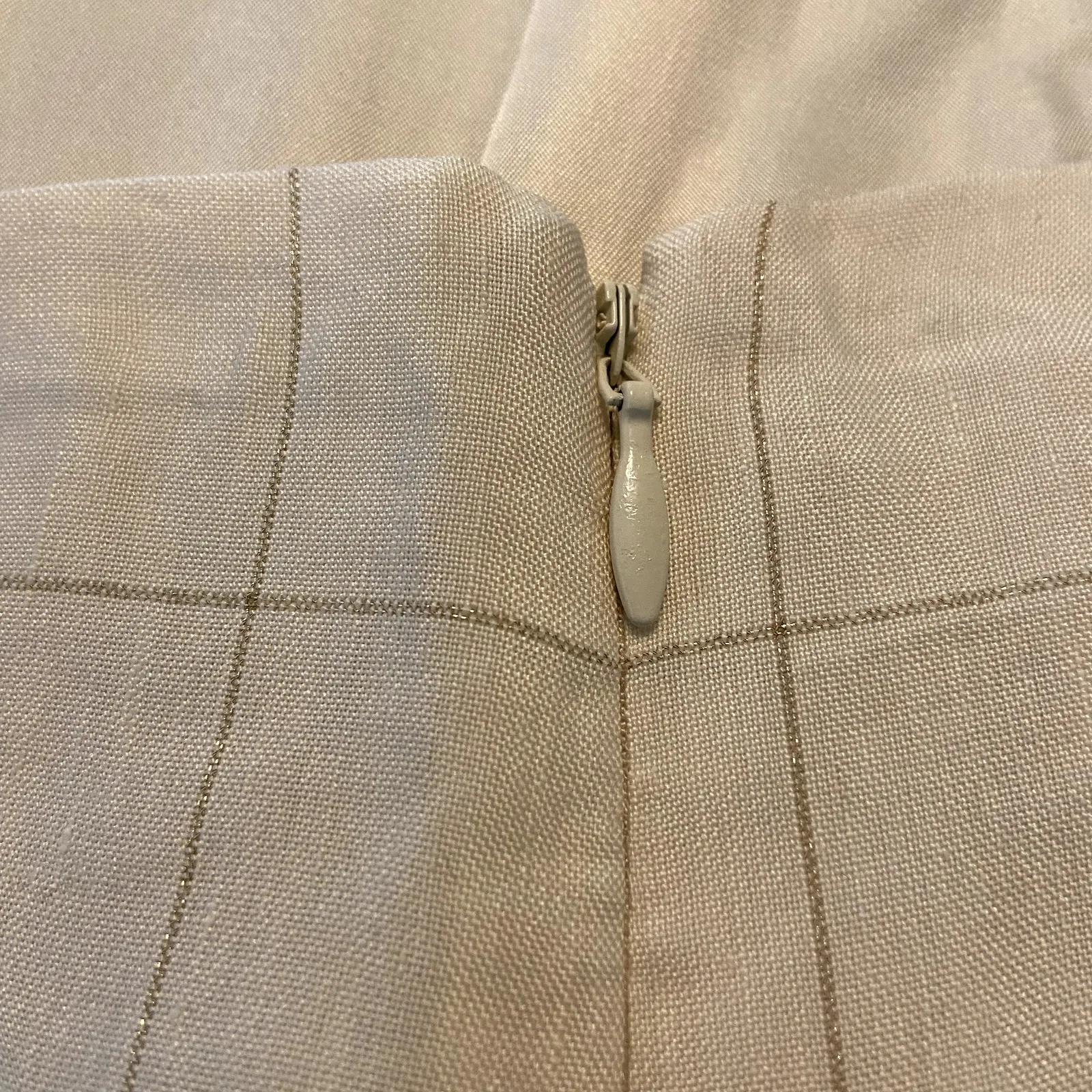 Ralph Lauren Purple Label Pencil Skirt High Waisted Plaid Zip Slip Cream 26" 2 - Image 4