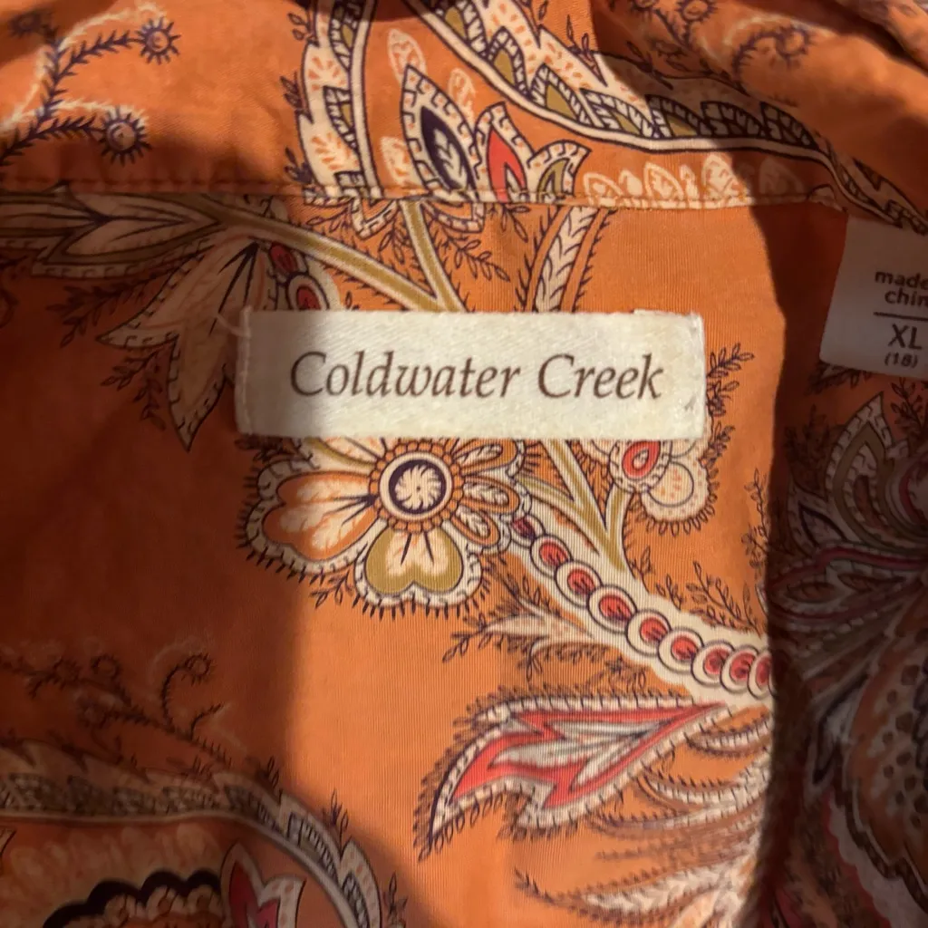 Coldwater Creek Size XL Womens orange Paisley Cotton Blend‎ Button Up Shirt - Image 4