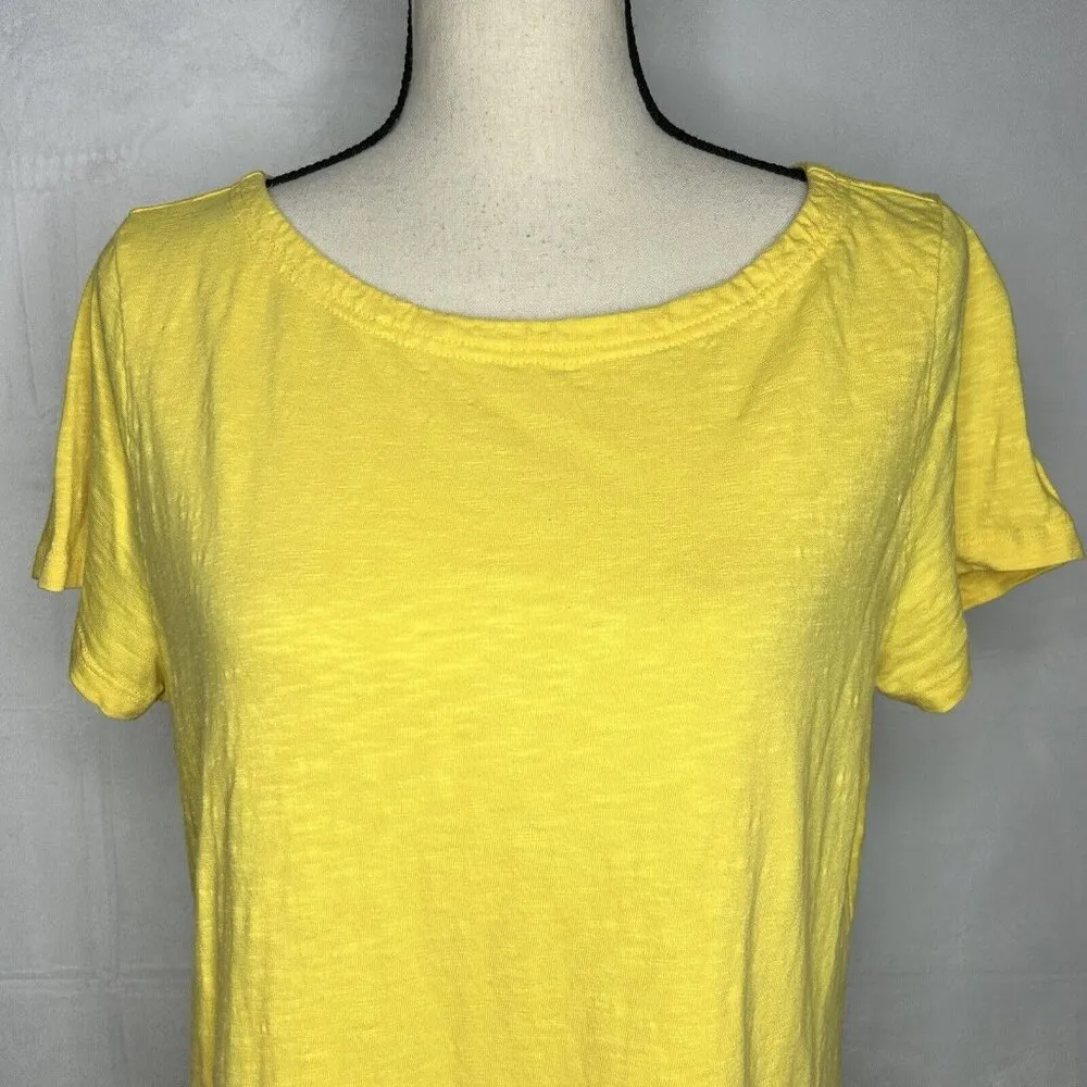 Talbots Shirt Top Womens Sz M Yellow Short Sleeve Back Zip Boat Neck 100% Cotton - Image 2