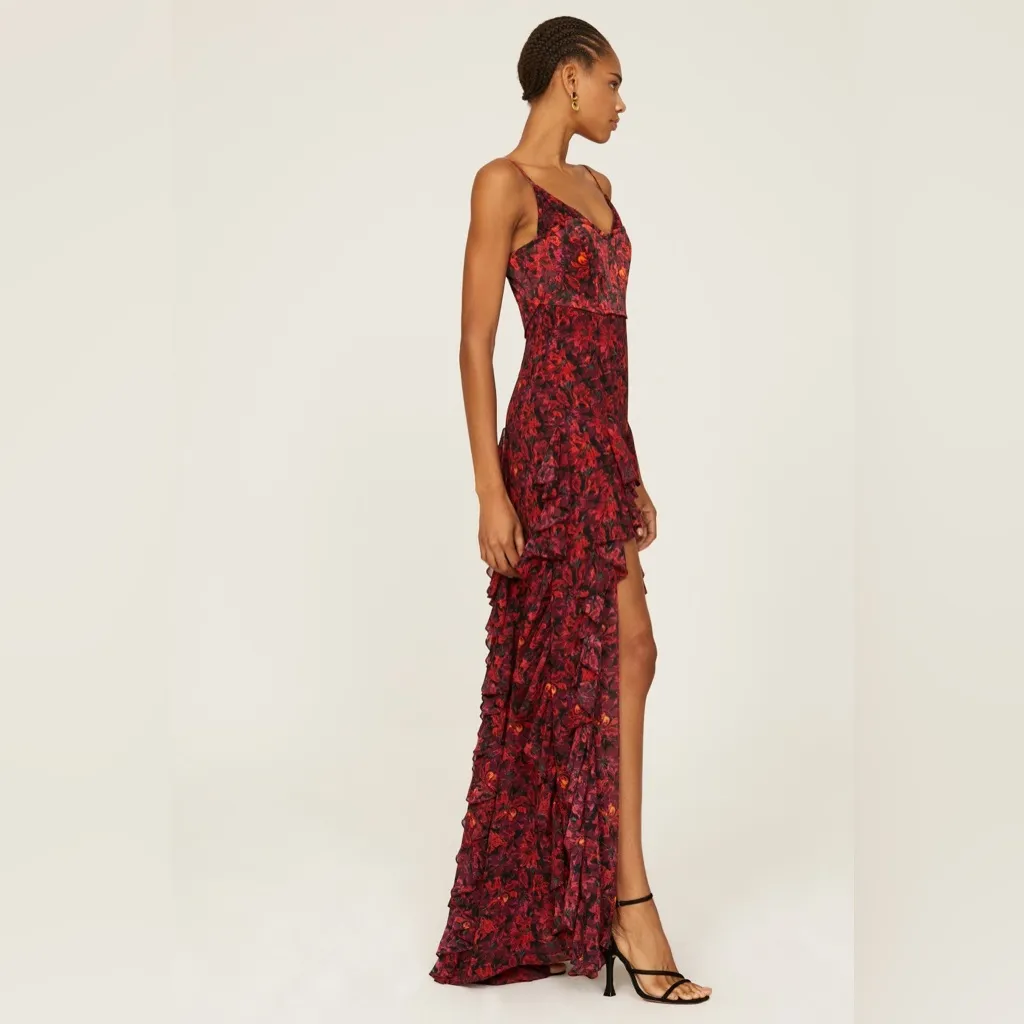 Cinq A Sept Stargazer Lilies‎ Glenda Gown Size 8 Red Floral Maxi Dress - Image 2
