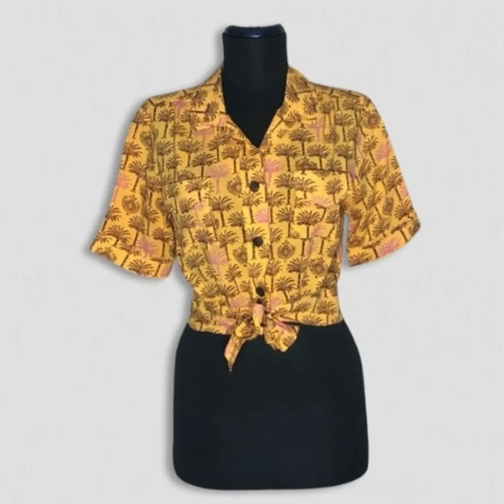 Urban Outfitters Hawaiian Crop Top Tropical Palm Print Small - Image 2