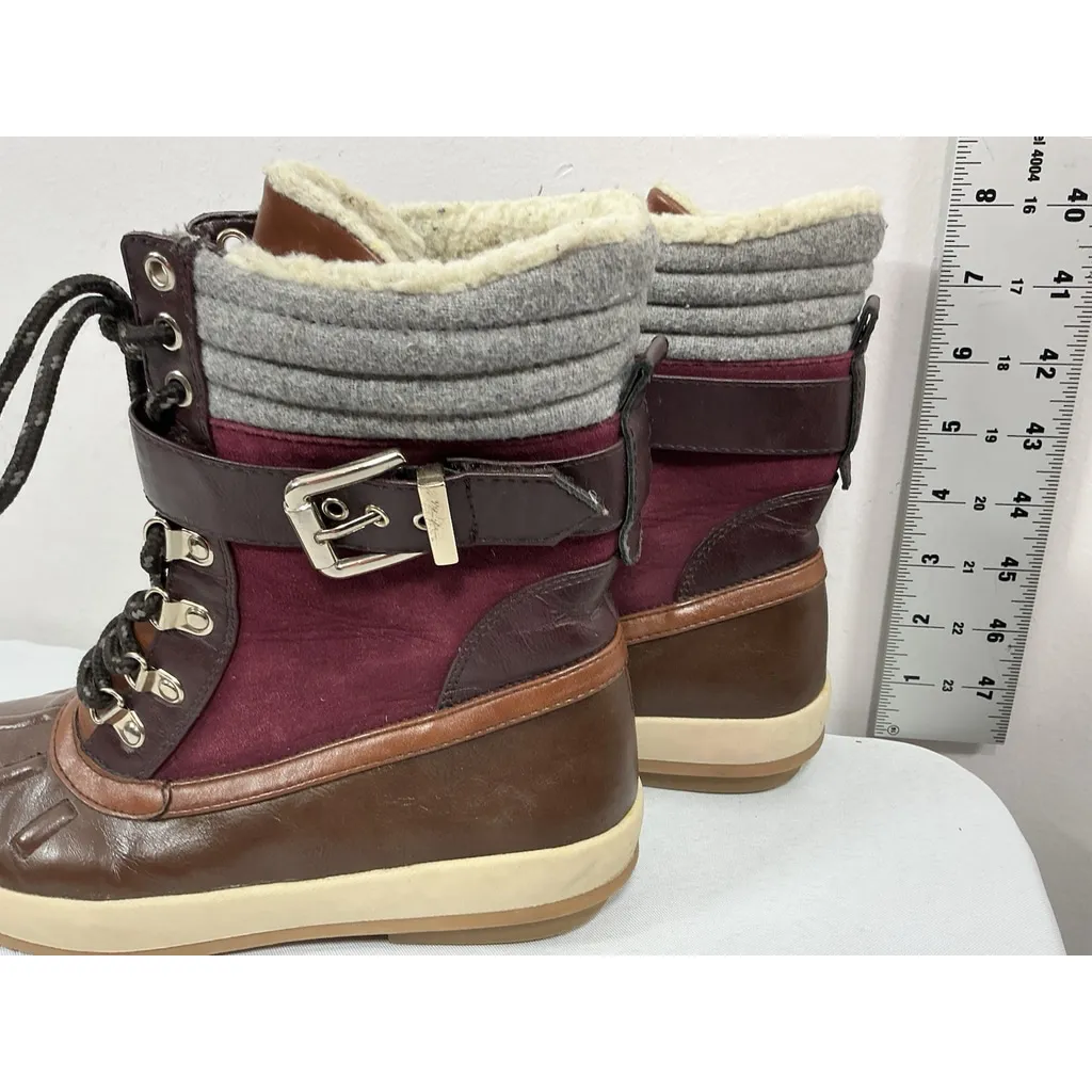 Womans Call It Spring Duck Boots 7 Brown Maroon Lace Up Lined - Image 4
