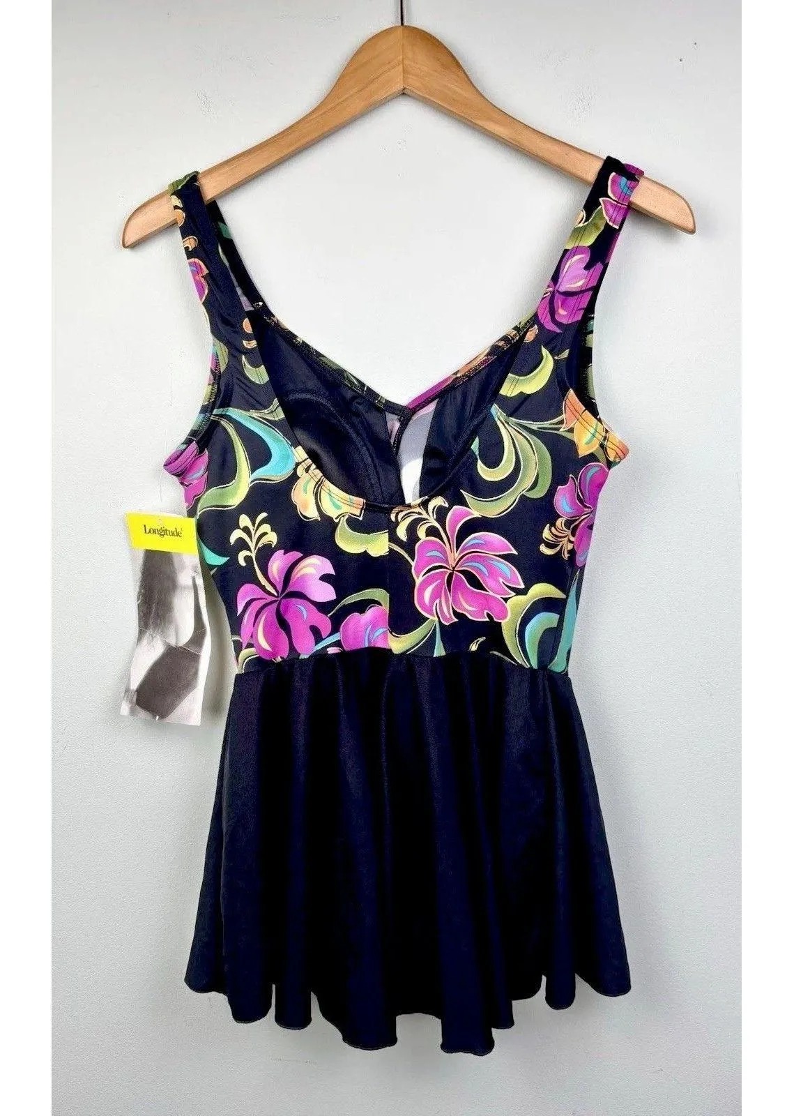 NWT Longitude Women’s Sz 14 Floral Swimsuit Swimdress Black Skirt - Image 2