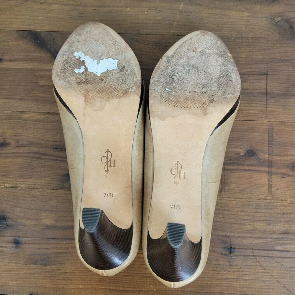 Cole Haan Womens Shoes Size 7.5 Nude Classic Leather High Heels Slip-On Pumps - Image 6