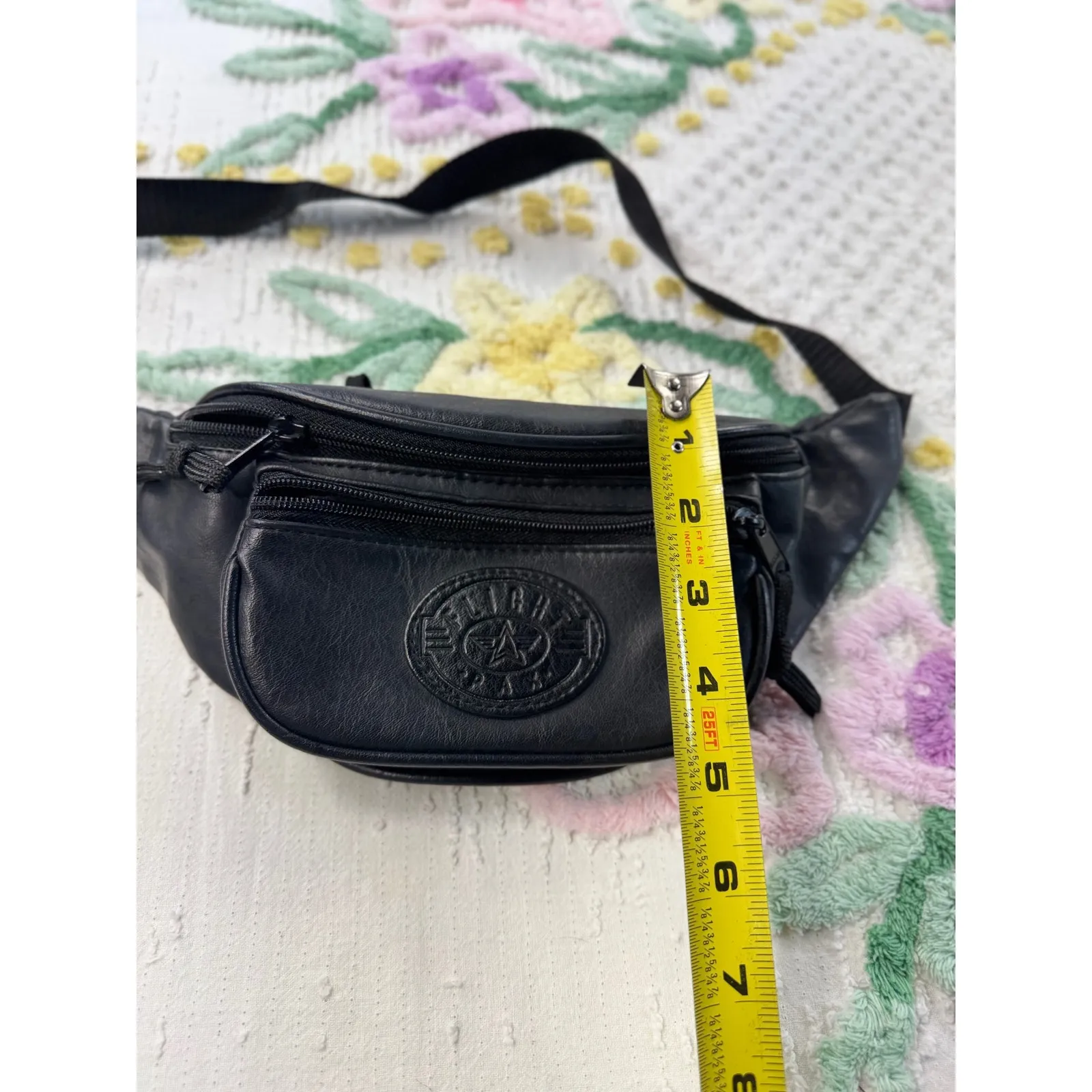 Black Faux Leather Flight Pax Fanny Pack Waist Bag Unisex Adjustable Strap - Image 7