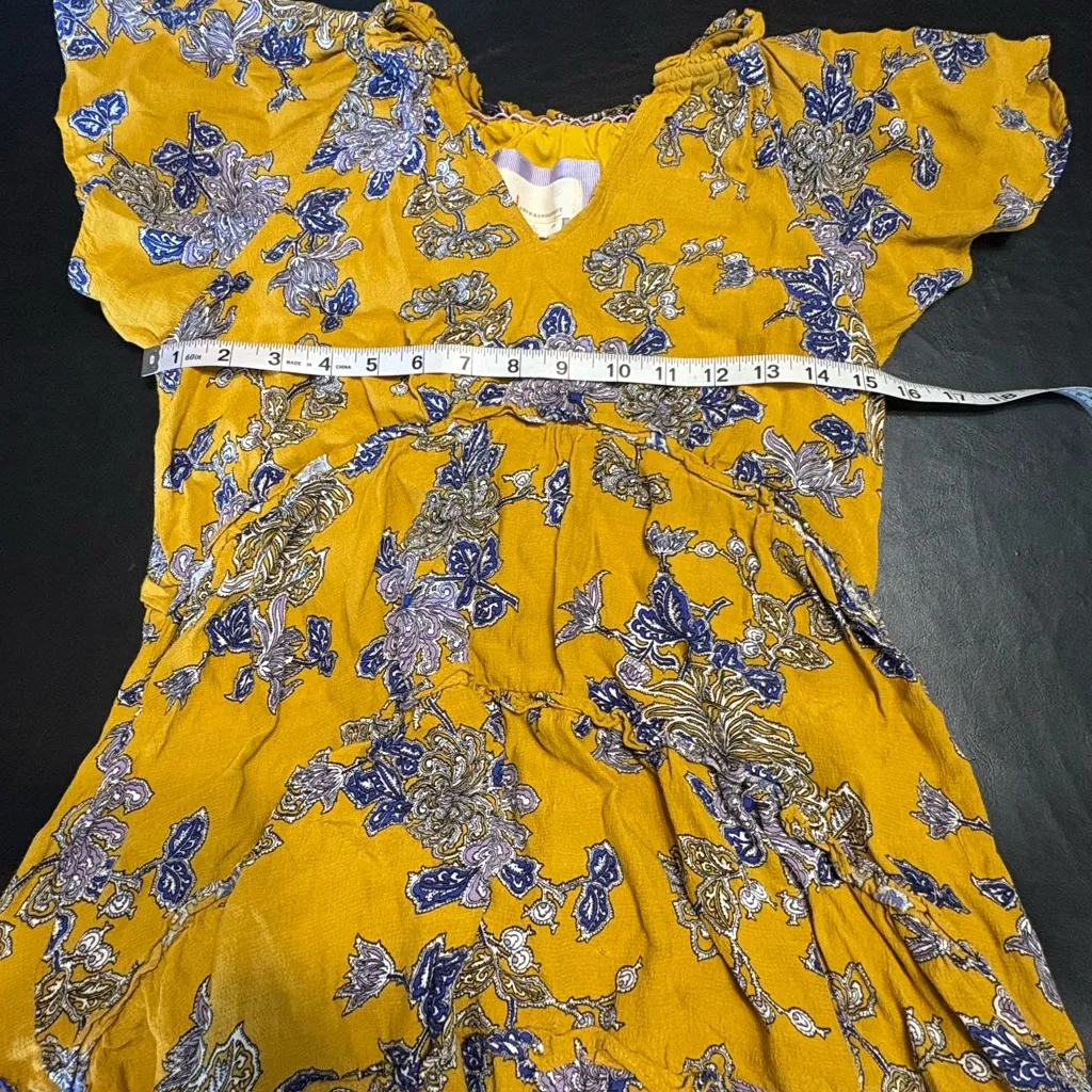 Anthropologie Mustard and Indigo Floral Mini Dress size XS * - Image 10