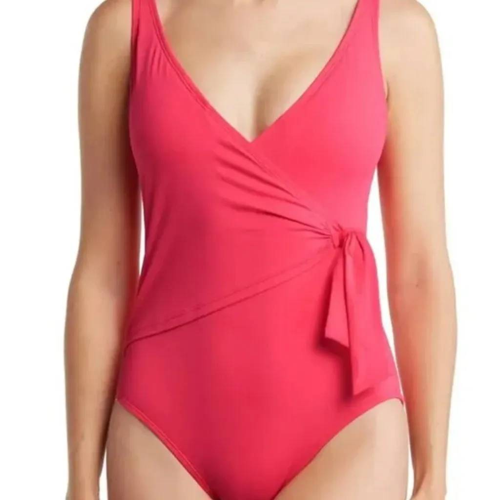 NWT Tommy Bahama Wrap Tie Front One-Piece Swimsuit 4, CORAL COAST - Image 3