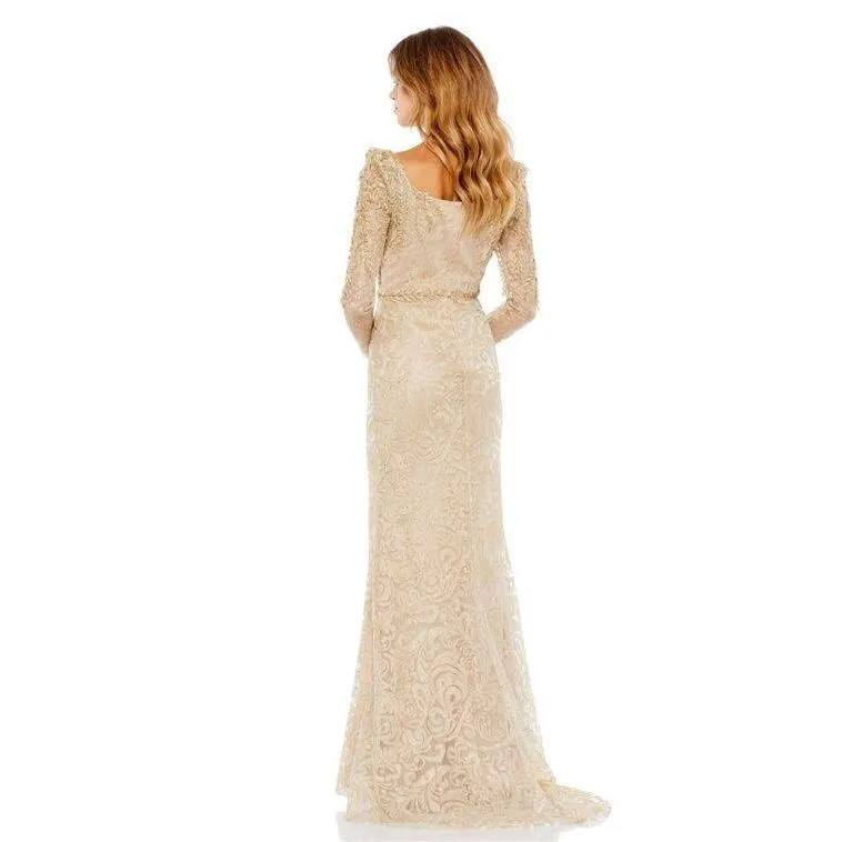 Macduggal  Embroidered Applique Shoulder Detail Trumpet Gown Size 8 $698 - Image 3