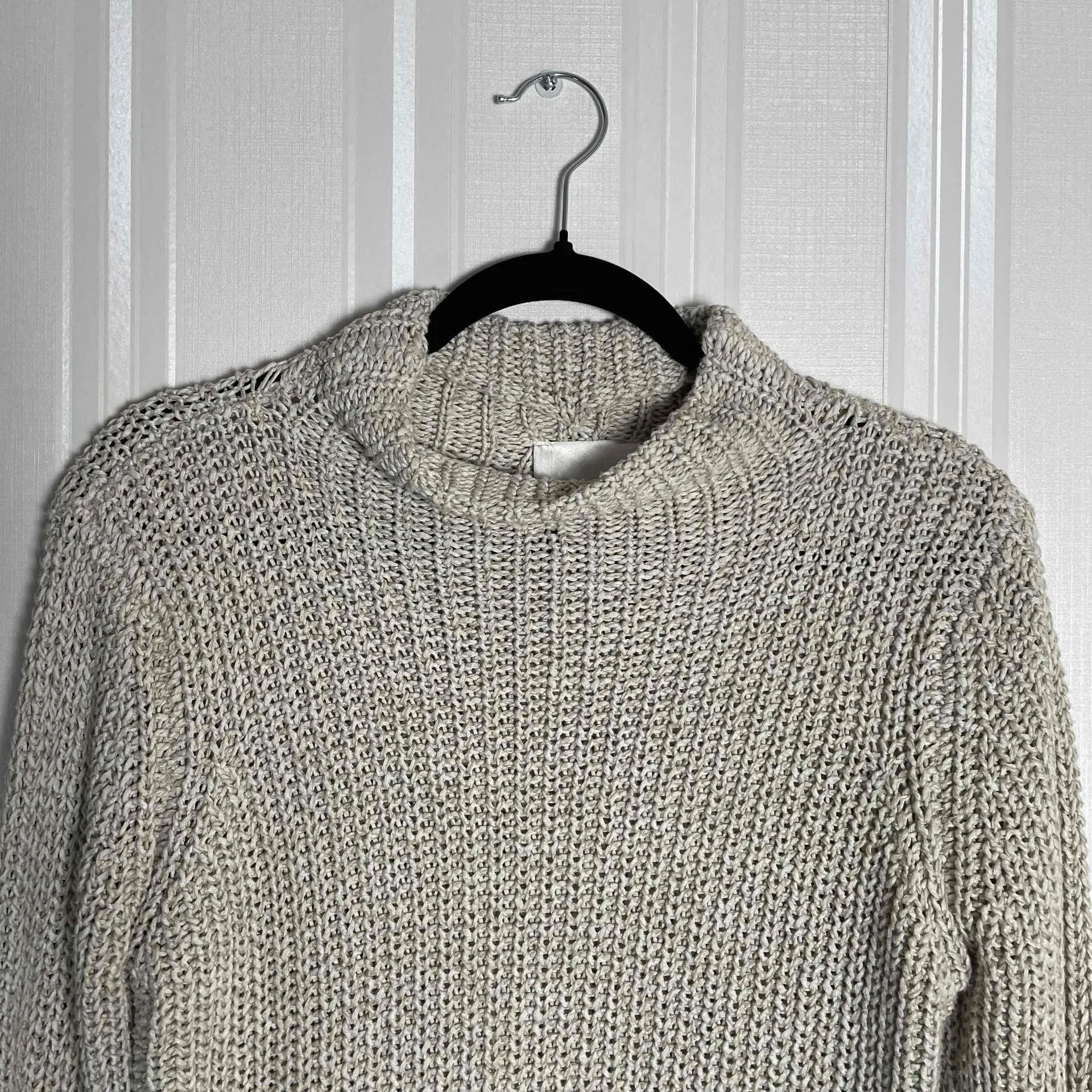 RD Style Neutral Open Knit Mock Neck Elbow Patch Gorpcore Sweater Cozy Chic M - Image 3