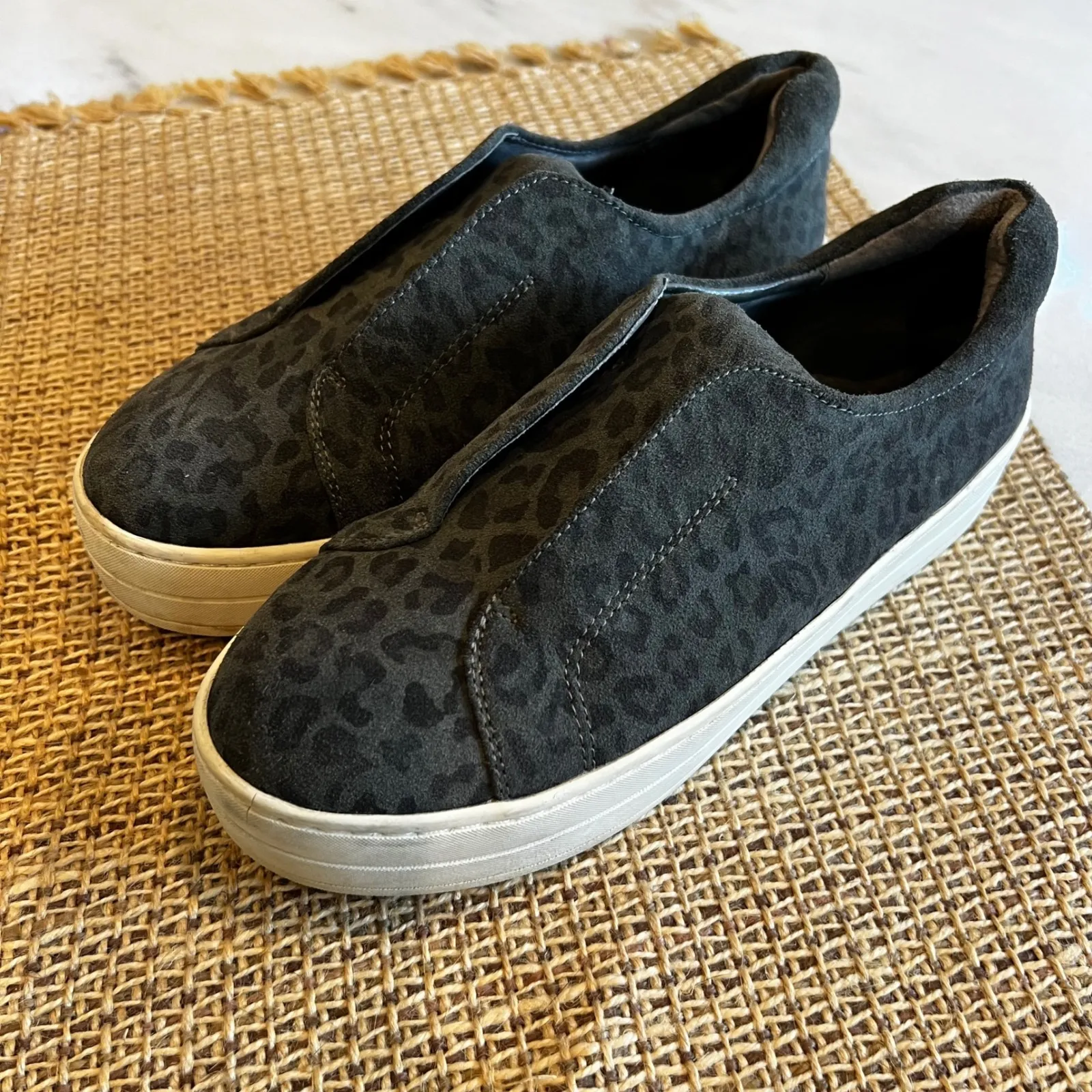 J/Slides NYC Women's Leopard Print Suede Leather Slip On Sneakers 7.5 - Image 2