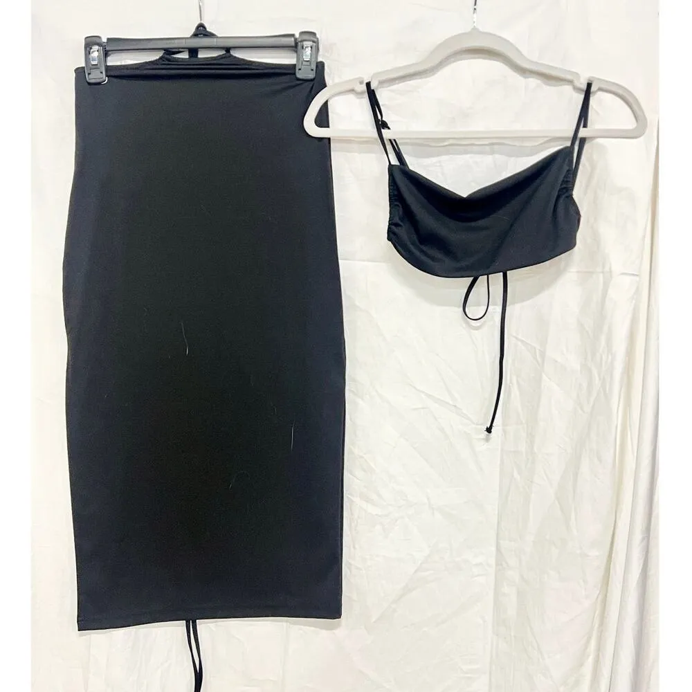 WeWoreWhat Ruched Bandeau Top & Cutout Midi Skirt Set Black Women's Size XS - Image 3