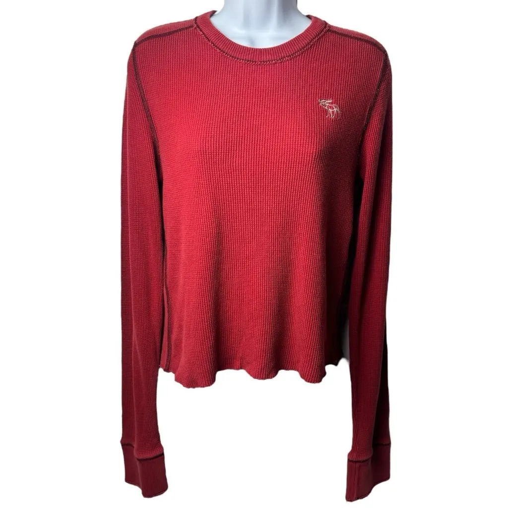 Y2K Abercrombie & Fitch Red Muscle Thermal Waffle Knit Extra Long Sleeve M - Image 2