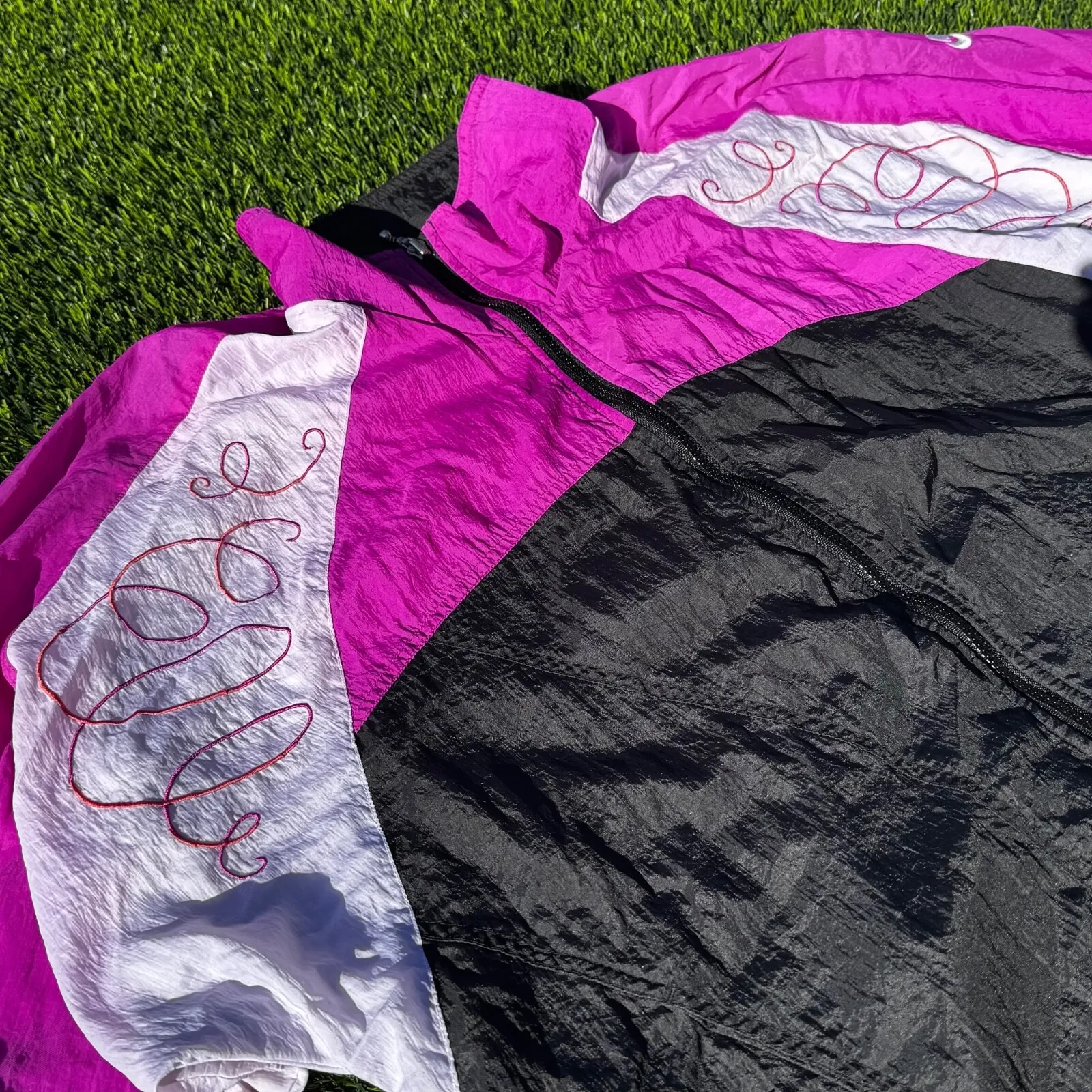 Vintage Nike 90's Windbreaker Track Jacket Size Large Black Pink Women‎ - Image 3