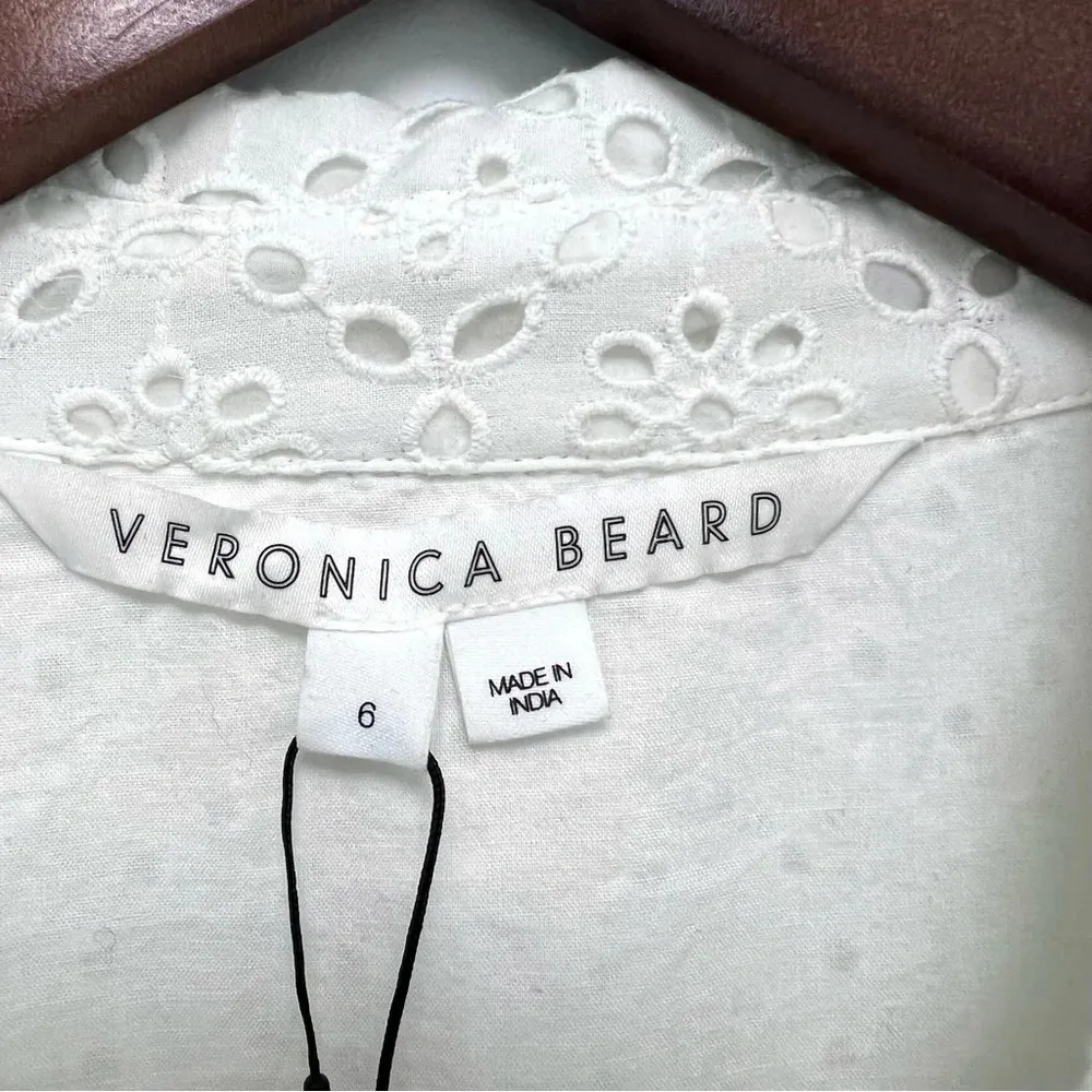 Veronica Beard Kylan Eyelet Lace Long Sleeve Dress White Minimalist Size 6 - Image 8