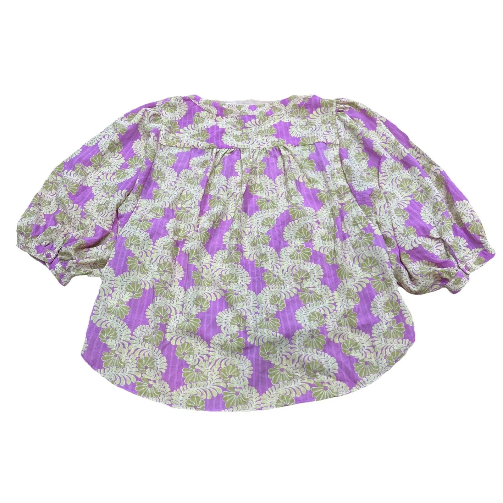 Rose and Olive Floral Chiffon Puff Sleeve Blouse Top Size Large Colorful Artsy Pink - Image 3