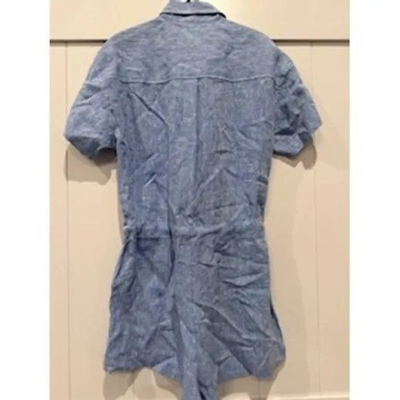 NWOT Fifteen Twenty Blue Linen Blend‎ Belted Short Sleeve Romper Jumpsuit - Image 4