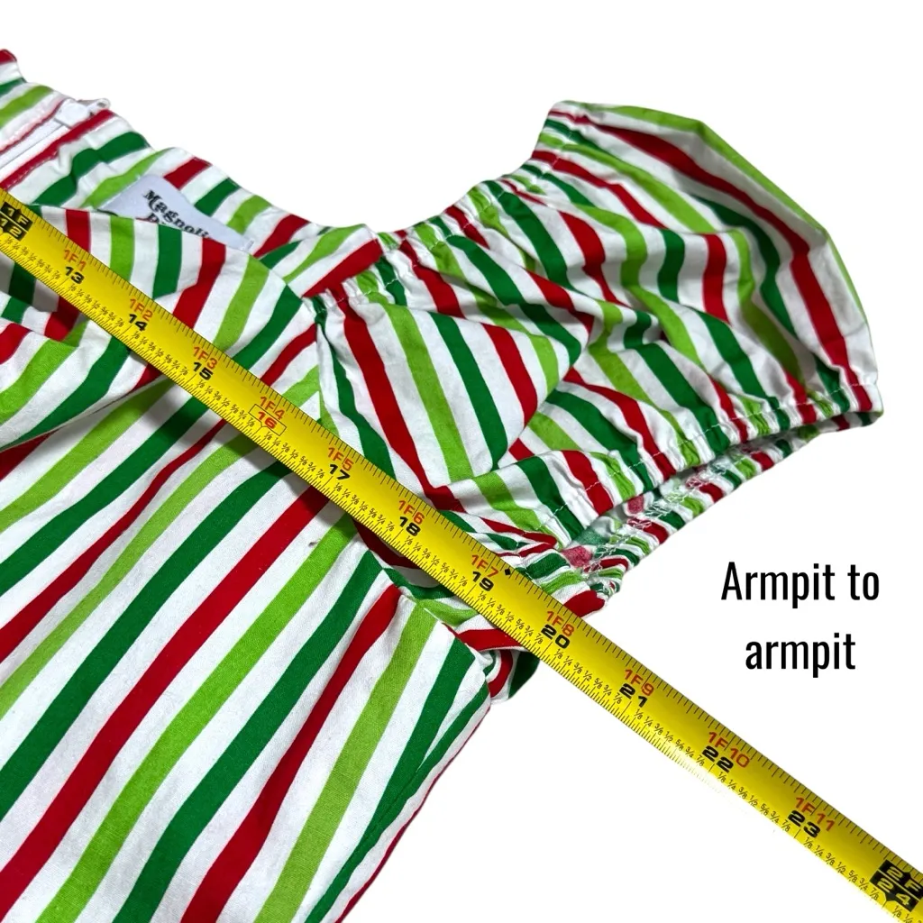 Magnolia Place Candy Stripe Sweetheart Puff Sleeve Blouse Holiday Christmas XL Red - Image 10