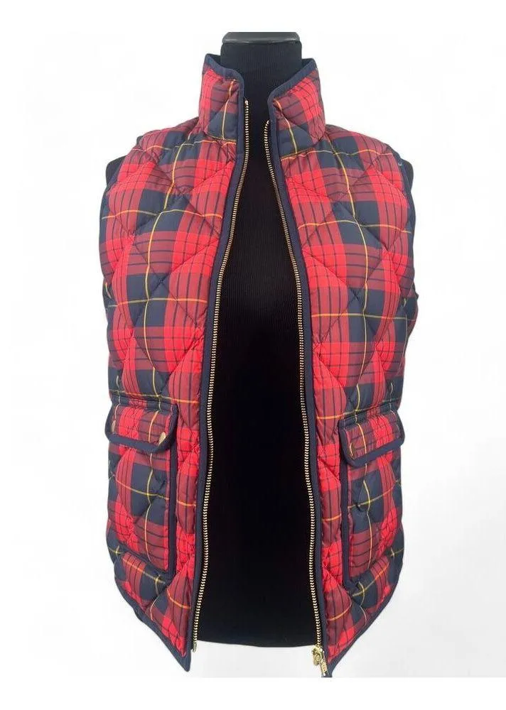 J Crew | XS | Women's Red Excursion Tartan Plaid Down Filled Holiday Puffer Vest - Image 4