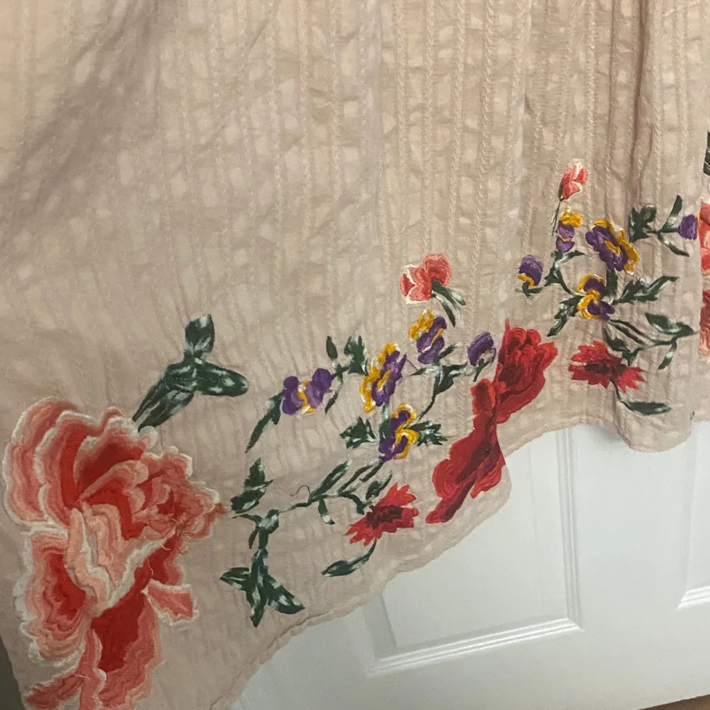 ASOS Beige Long Sleeve Dress with Red and Pink Floral Embroidery - Image 6