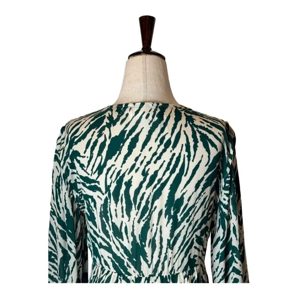 Ba&sh Dress Women 2 Green Ivory Vuzy Abstract Print V Neck Button Down‎ Mini - Image 5
