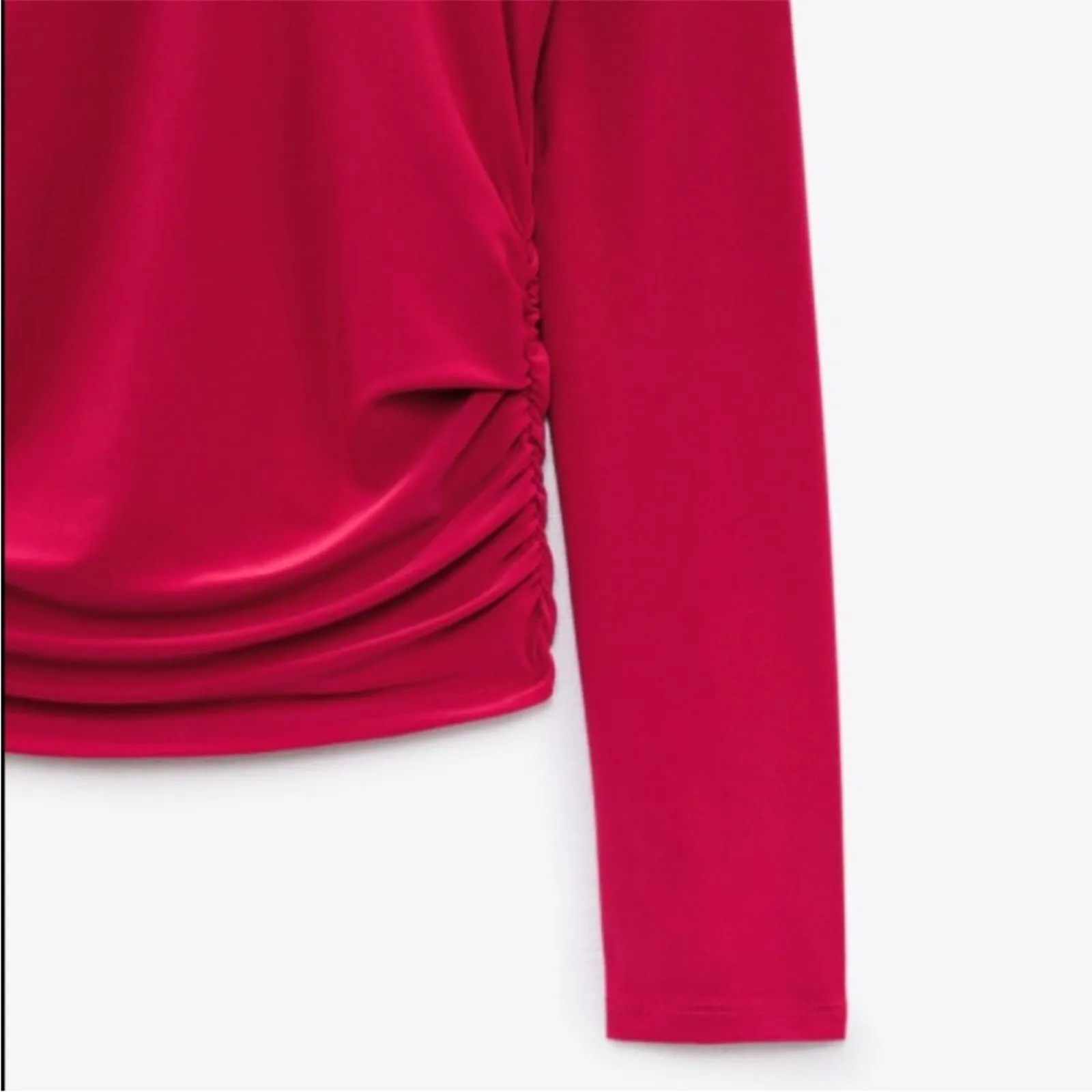 Zara Fuchsia Ruched Long Sleeve Top Sz M - Image 11