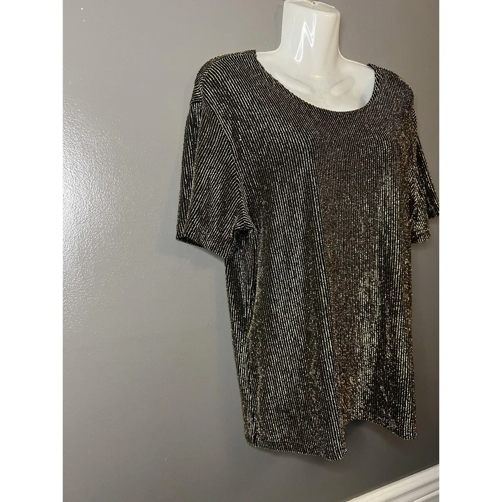 Impressions Millennium Edition Shirt Womens XL Black Gold Metallic Pleated Party - Image 4