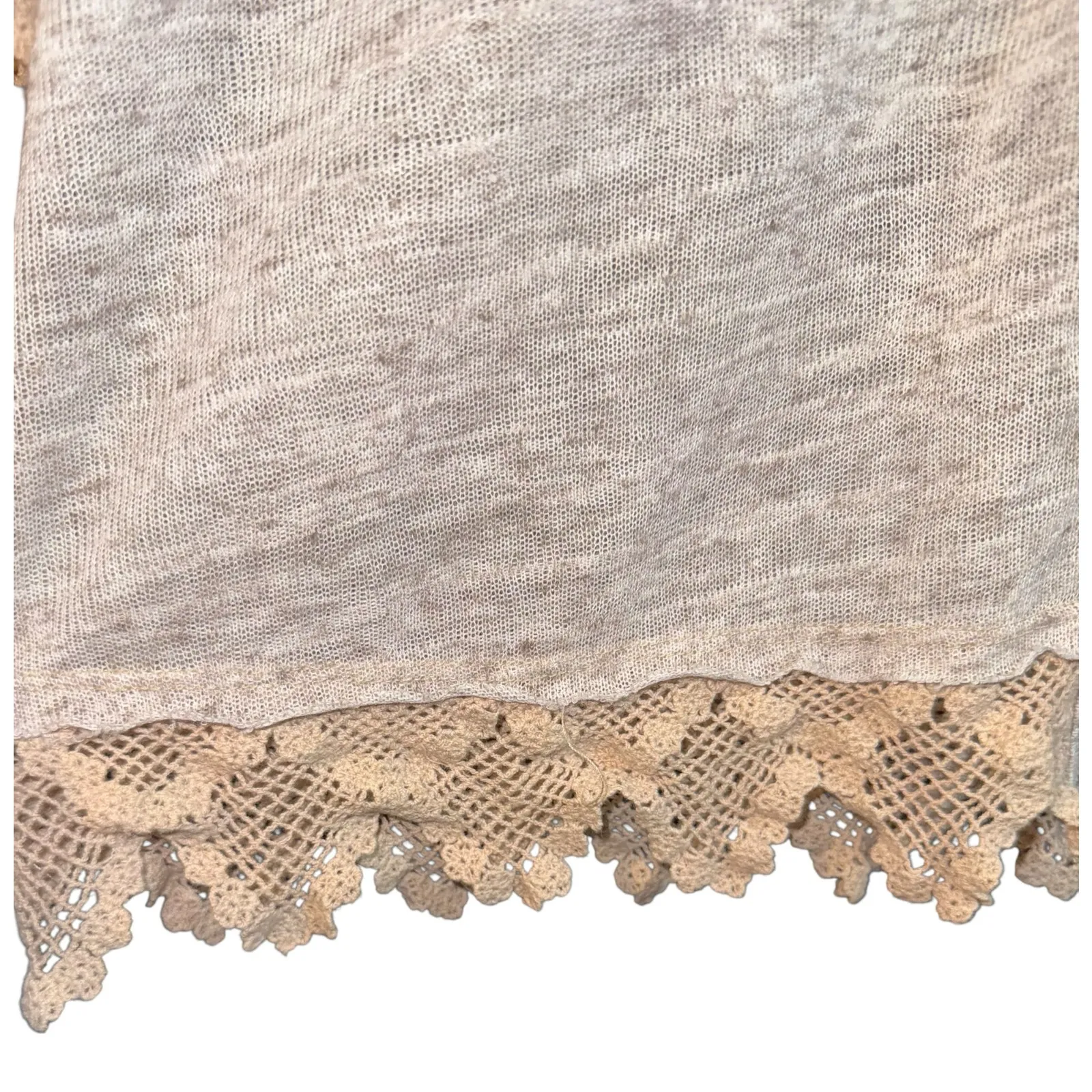 Vintage Free People Lace Trim Slub Knit Linen Blend Cardigan Sz Large Fairy Y2K - Image 4