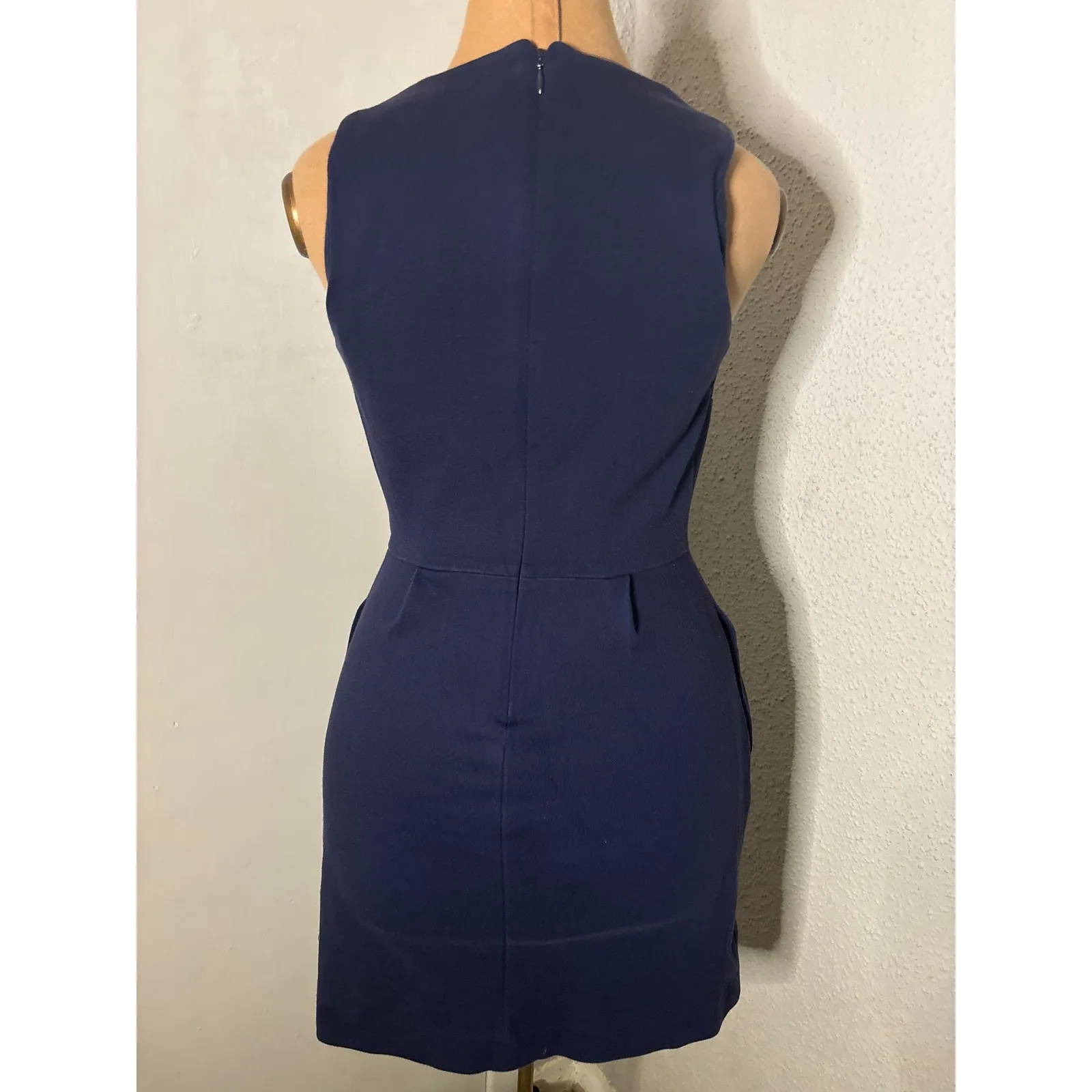 Madewell Navy Verse Ponte Fit & Flare Knit Sleeveless Mini Dress XS Pockets - Image 2