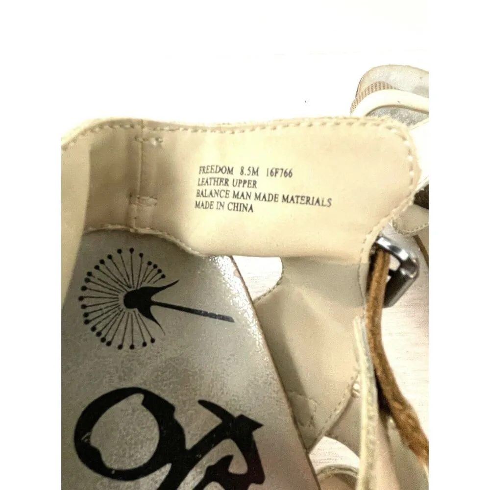 OTBT Freedom White Beige Leather Strappy Wedge Sandals Womens Size 8.5 Flaw - Image 8