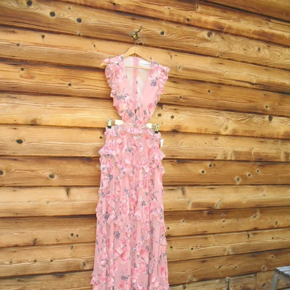 NWT Mac Duggal 9152 Ruffle Cut Out Floral Gown Dress - Image 7