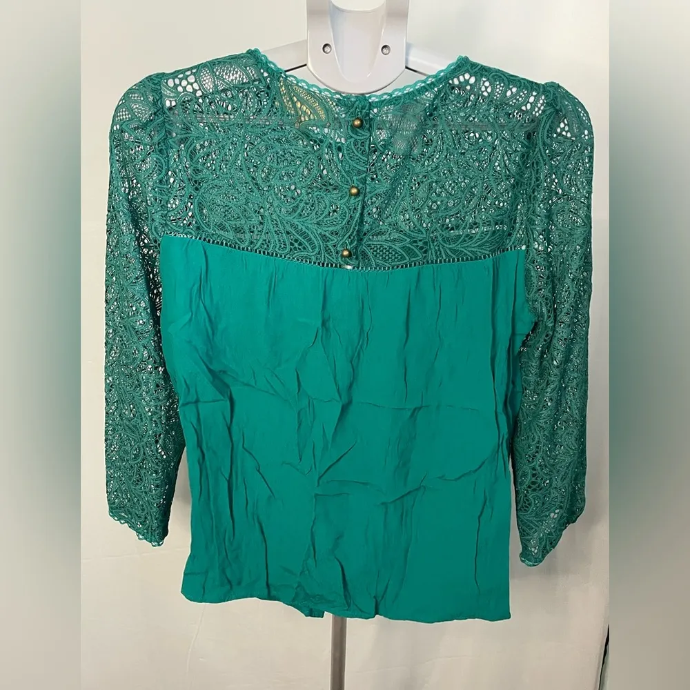 Anthropologie Moulinette Soeurs Green‎ Lace Cloaked Blouse size 12 - Image 6