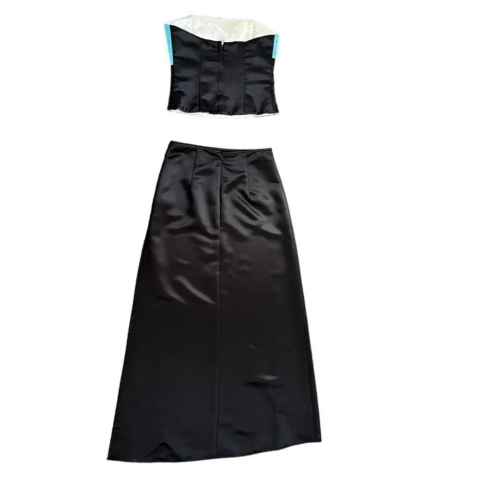 VTG Jessica McClintock for Gunne Sax 2 Piece Formal Satin Dress Side Slit - Image 8