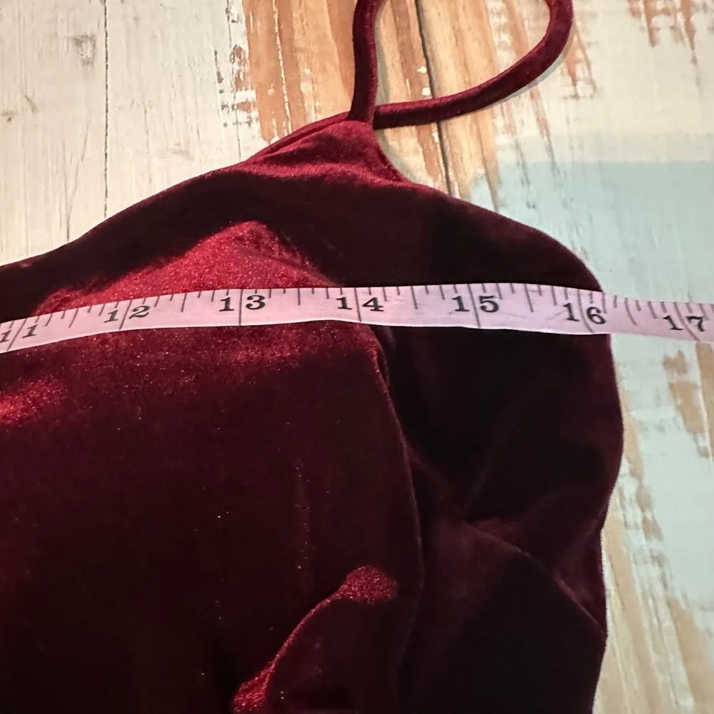 AQUA Ruched Velvet Mini Party Stretch Holiday Dress Size 8 Burgundy - Image 11