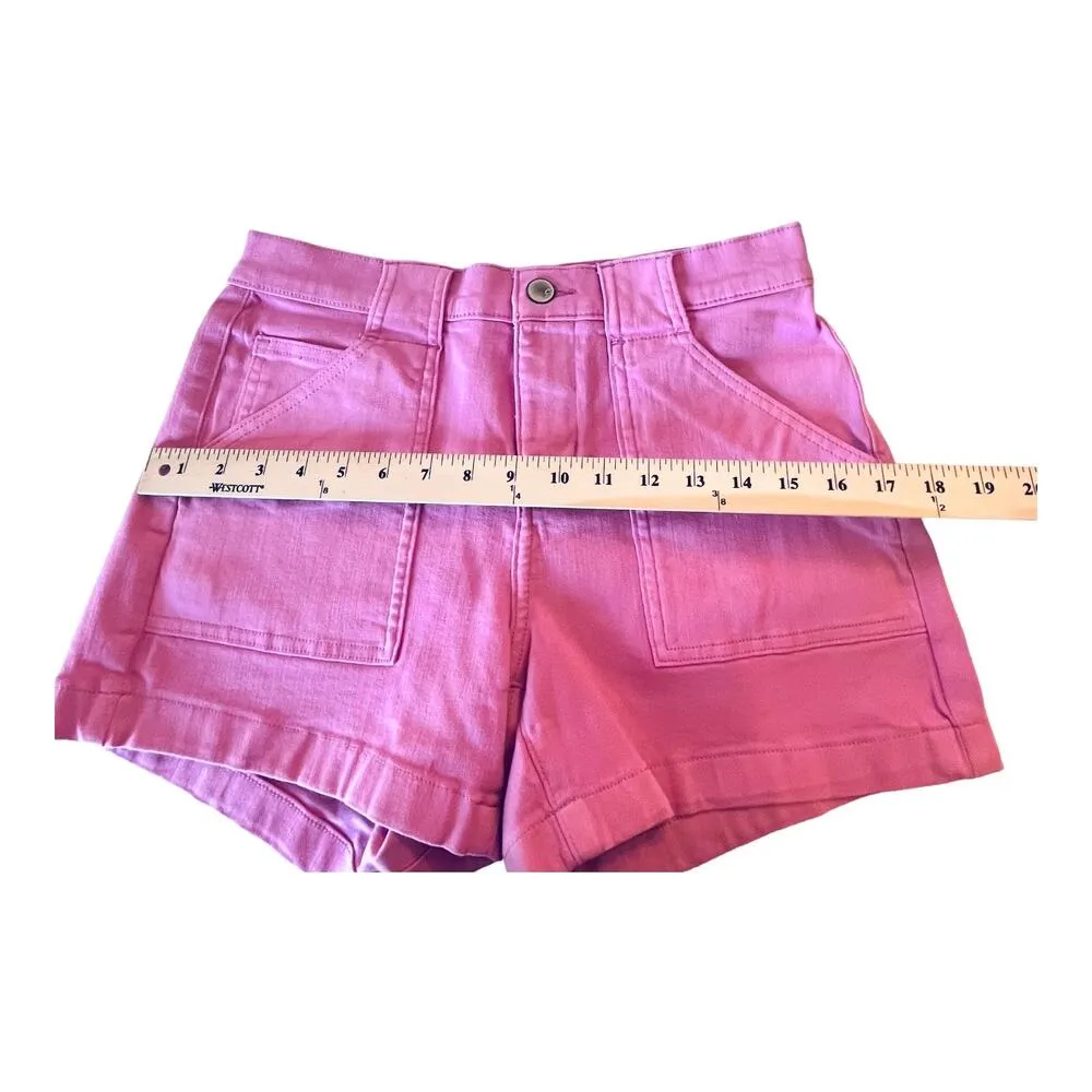 NEW Cosmic Blue Love Mid Rise Denim SHORT Womens 27/4 Pink Camelia Rose 5 Pocket - Image 5