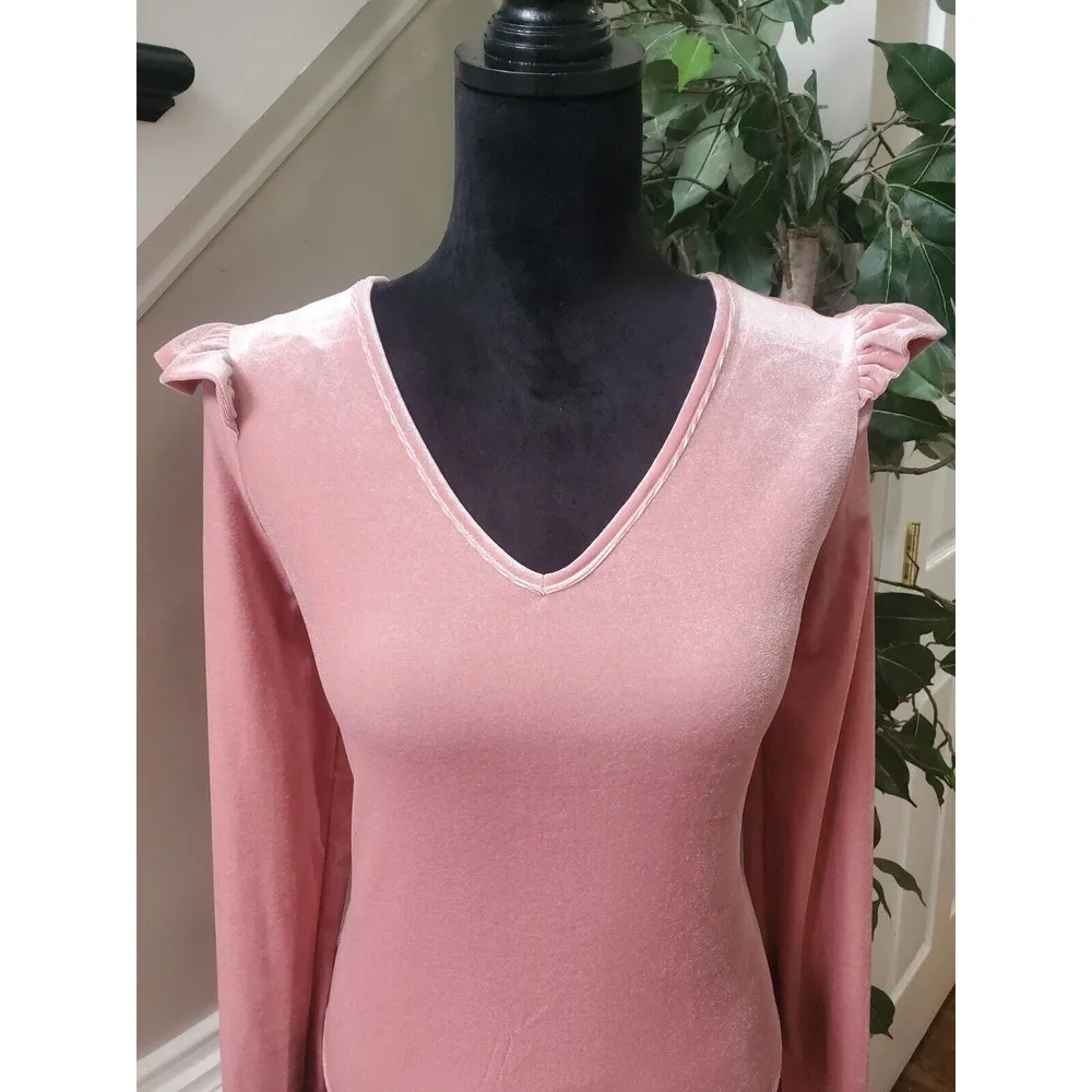 Celebrity Pink Womens Solid Polyester V-Neck Long Sleeve Casual Top Blouse Large - Image 2