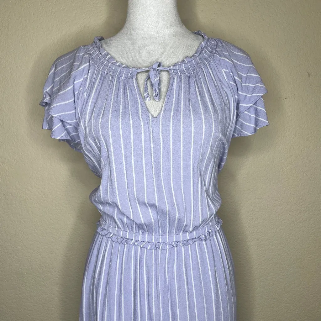 Women's Blue Stripe Layered Maxi Tiered Dress Sz XL Cottage Coquette - Image 3
