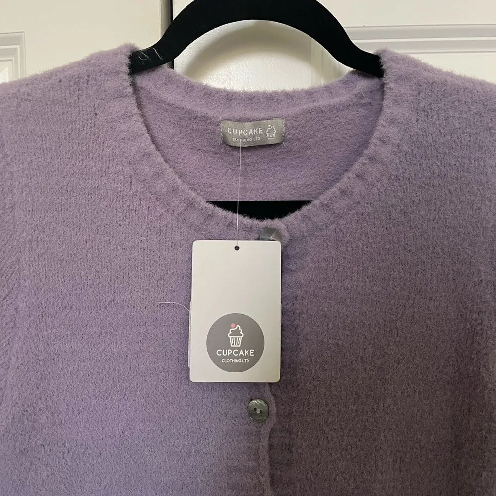 NWT Francesca’s Purple Fluffy Knitted Short Sleeved Cardigan with Shinny Buttons - Image 4