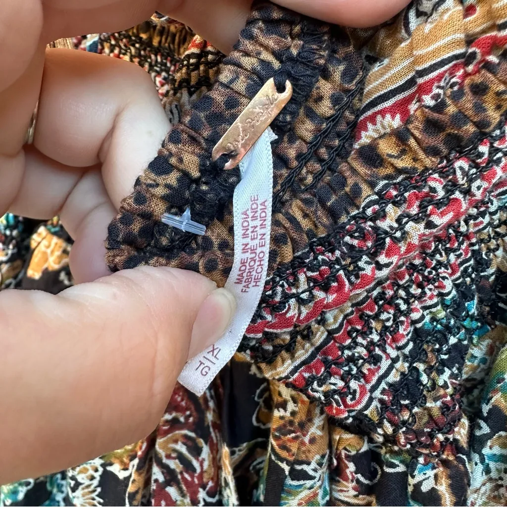 Free People Real Love Maxi Dress Floral Printed Smocked V Neck Open Back XL - Image 15