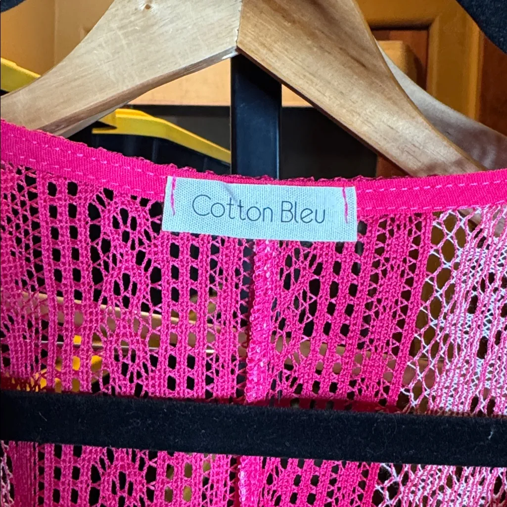 NWOT Cotton Bleu by Nu Label V Neck Drop Shoulder Oversize Top Fuchsia Sz Small Pink - Image 6