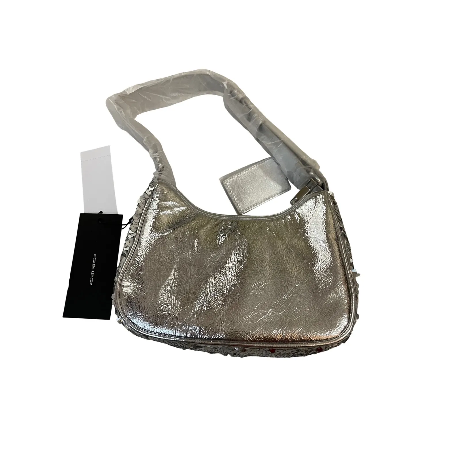 Nicole Miller Silver Sequin Shoulder Bag Handbag Evening Party NWT - Image 3