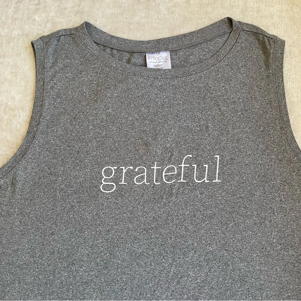 Women's Gray High Neck “Grateful” Workout Tank Top Super Soft Material Small NWT - Image 3