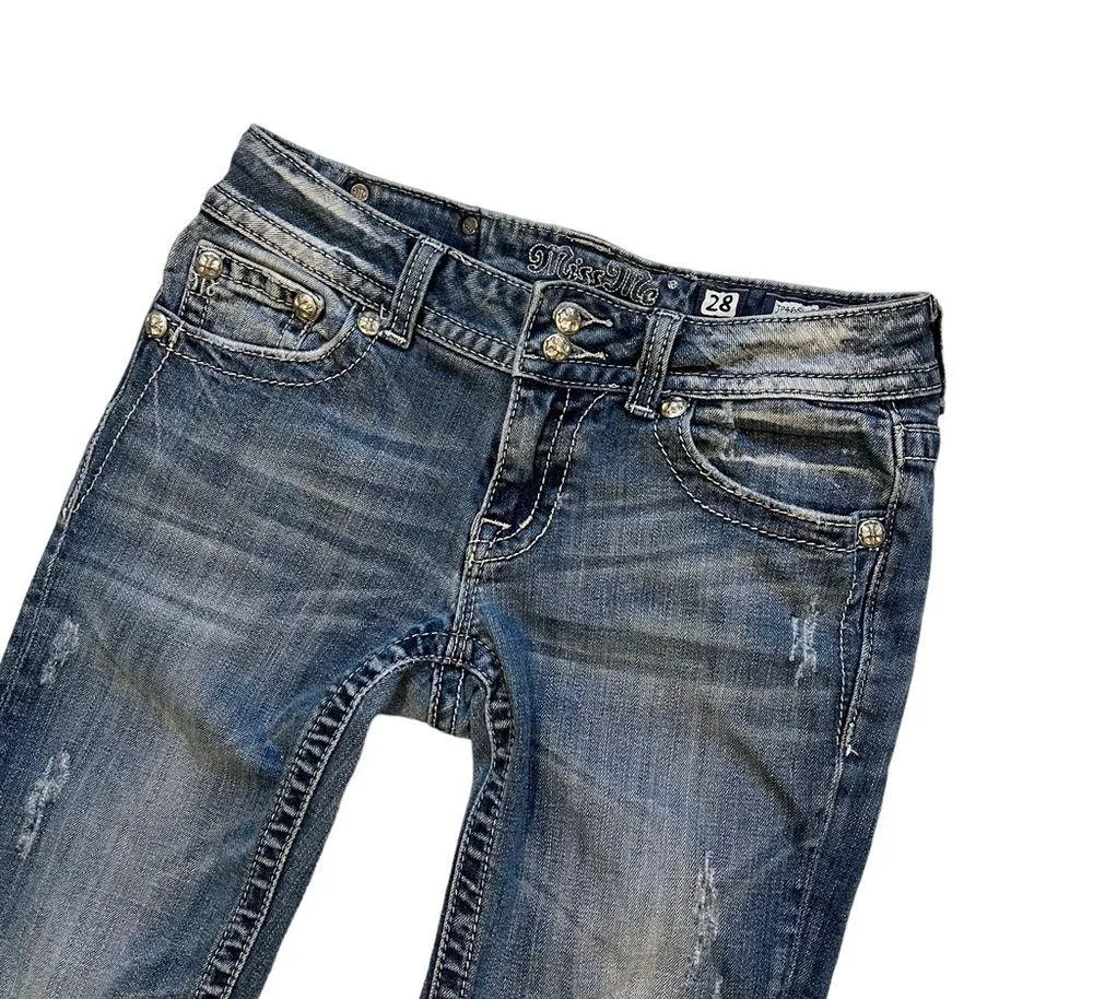 Miss Me Bootcut Jeans JP4656B9 Bling Pocket Distressed Embellished, Sz 28 - Image 5