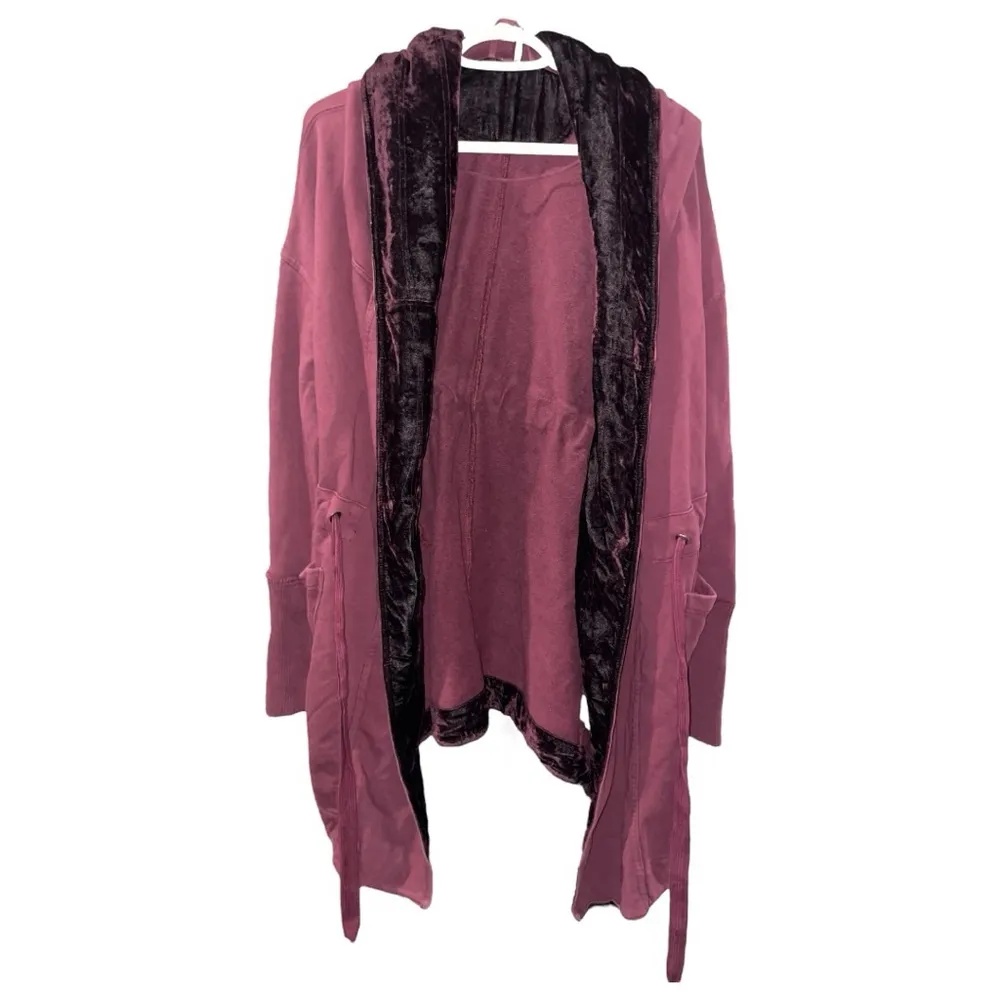 Free People Westwood Hooded Cardigan Women Small Velvet Robe Boho Long Duster - Image 5
