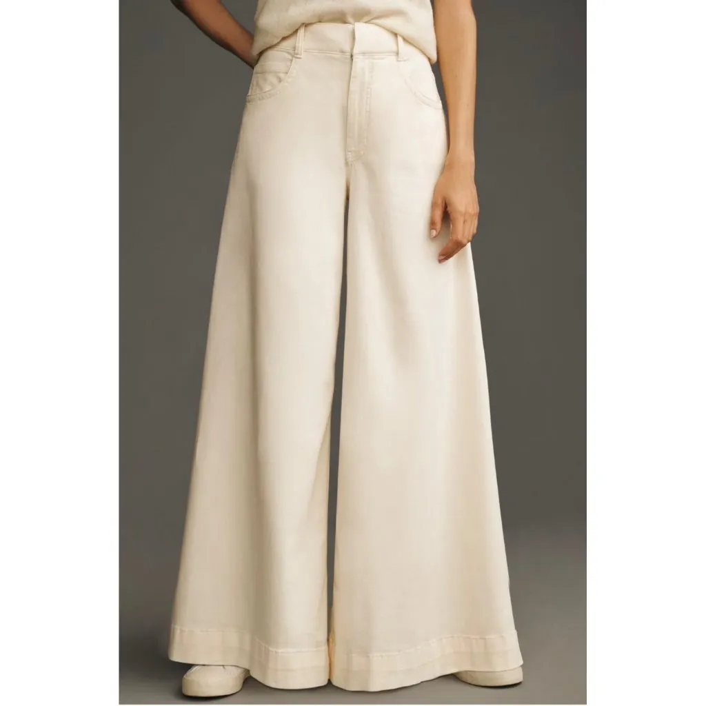 Pilcro Anthropologie High-Rise Wide-Leg Palazzo Pants Size 28 Buttercream - Image 3