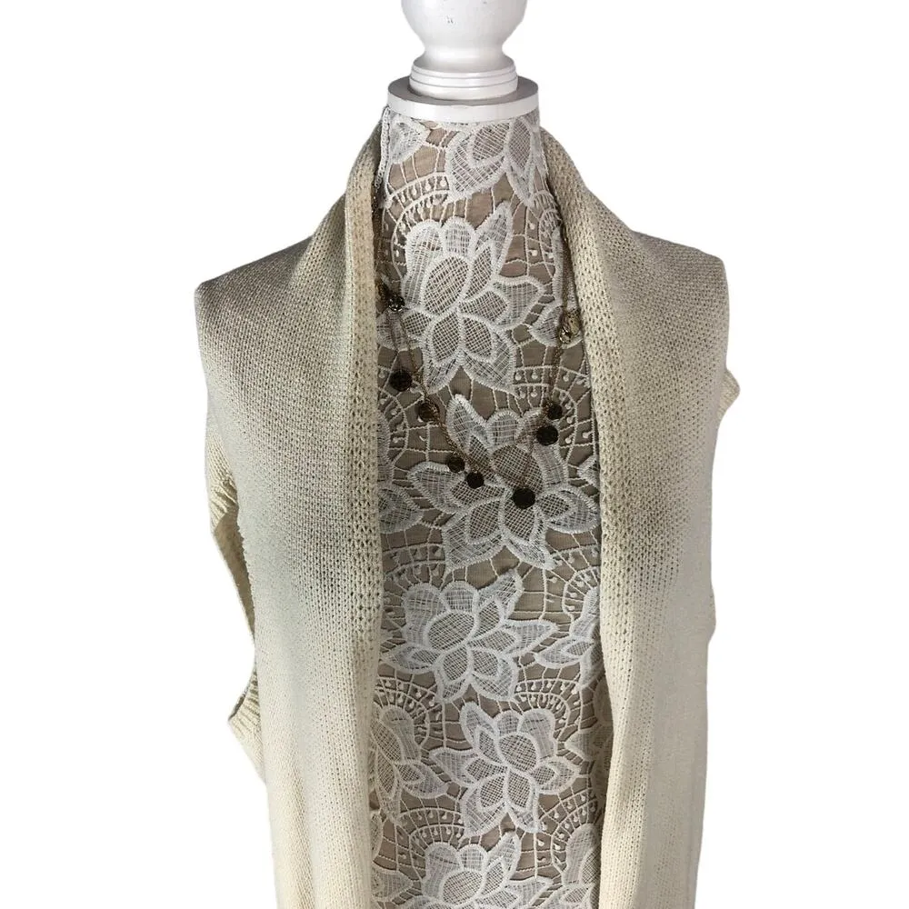 Eileen fisher knit open wrap cardigan sweater vest high low in cream size L/XL - Image 4