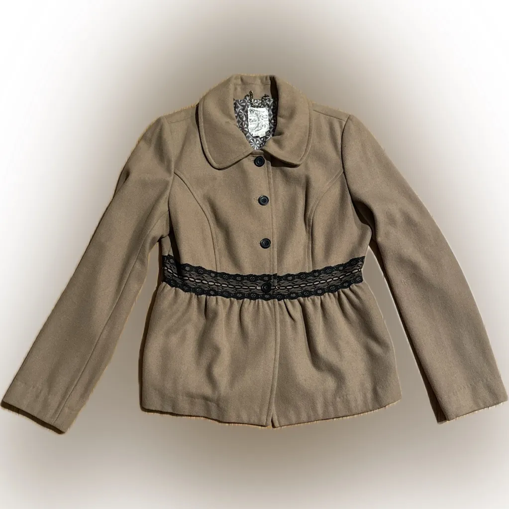 Tulle Wool Blend Lightweight Coat Tan Size M - Image 5
