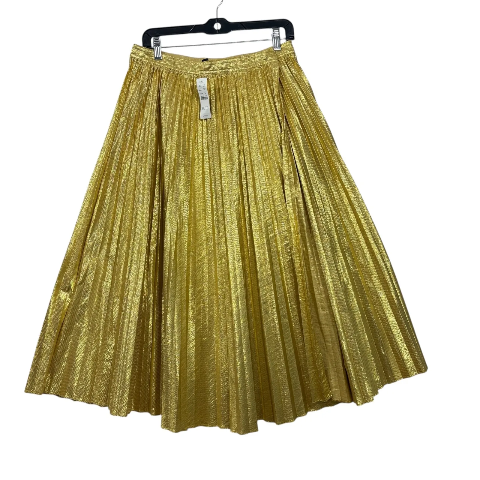 J Crew Pleated Wrap Skirt Gold Lamé Metallic Shimmer Midi Size 6 S M - Image 2