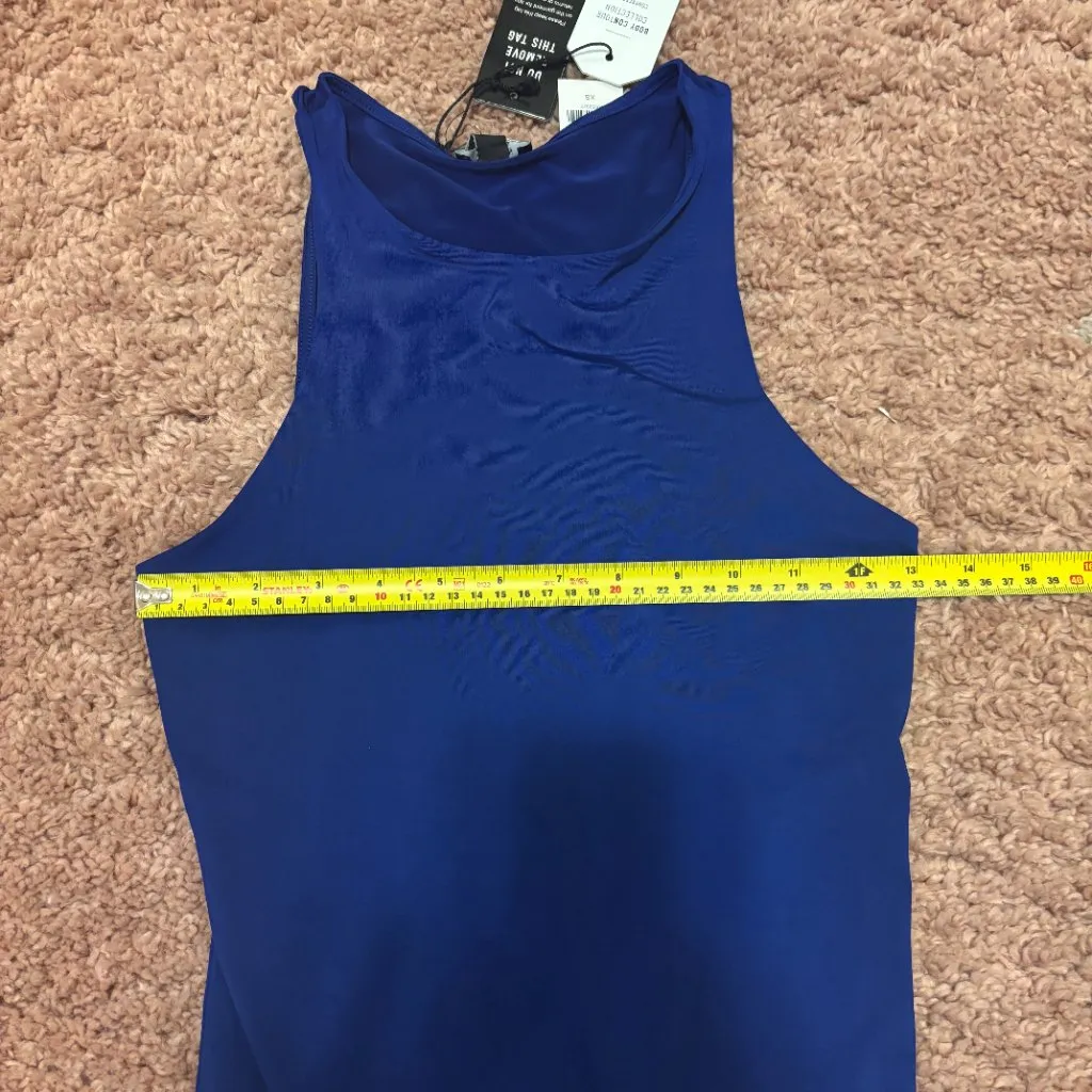 NWT Express Women's Blue Body Contour Thong High Neck Bodysuit Size XS Soft Sexy - Image 7