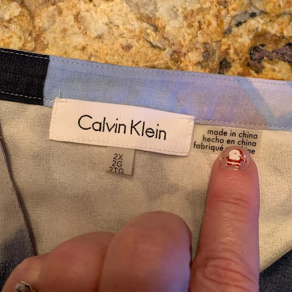 Calvin Klein  Long Sleeve Blouse Gray Blue White Print Button Down Size 2X - Image 10