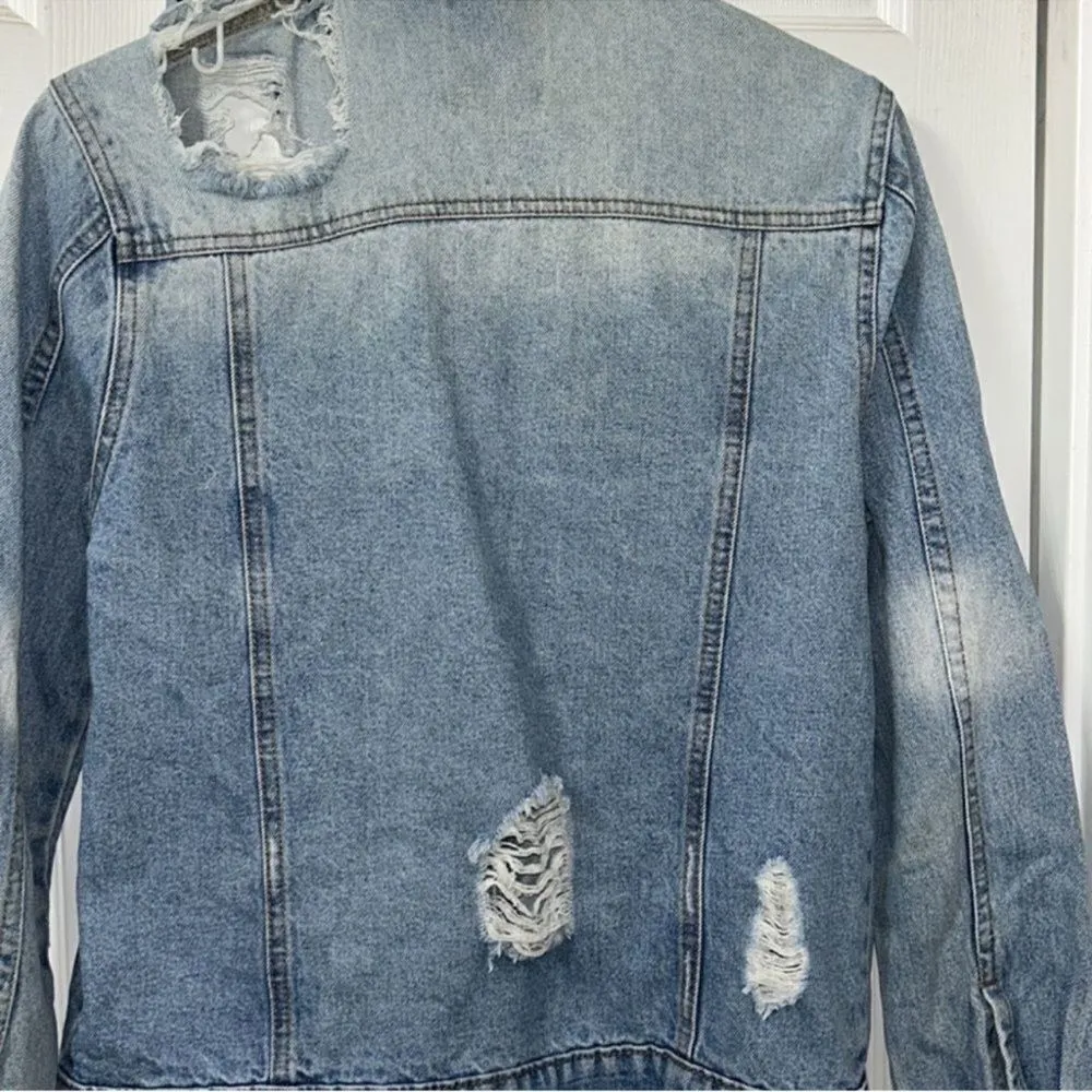 Iris  Blue Distressed Denim Jacket(Size Small) - Image 3